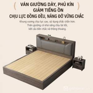 Giường Ngủ Bọc Nệm Đầu Giường Có Kệ Để Đồ Hiện Đại GH-11046