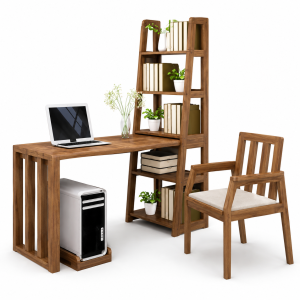 Bàn làm việc gỗ tự nhiên liền giá sách – KGB-4383