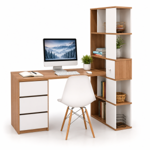 Bàn làm việc kết hợp giá sách gỗ công nghiệp KGB-4540